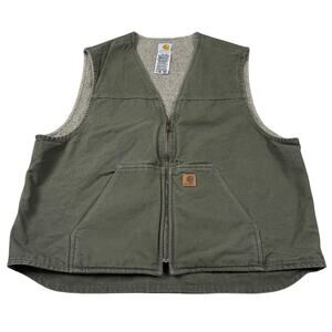 Carhartt V26 LOV Canvas Vest Men 2XL Green Sherpa Lined Made Mexico